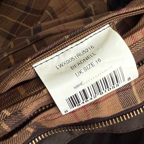 Barbour Classic Beadnell Wax Waterproof country brown coat jacket size US 12 - Picture 11 of 12